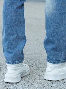 男士猫须直筒牛仔裤 - 中等水洗藍 - 查看 8