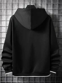 Manfinity Homme Men Letter Graphic Kangaroo Pocket Drawstring Hoodie - Black - View 2