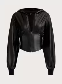 SHEIN ICON Drop Shoulder Zipper Hooded Y2k Crop Jacket In Fall/Winter