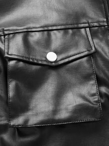 GENTILAND Oversized Men Flap Pocket PU Leather Jacket - Black - View 4
