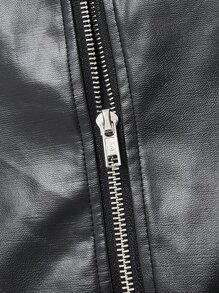 GENTILAND Oversized Men Flap Pocket PU Leather Jacket - Black - View 5