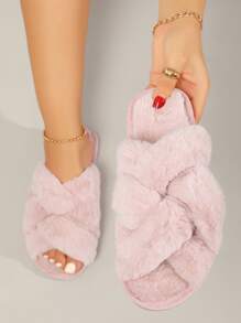 交叉帶魚嘴臥室拖鞋 - 粉色 - 查看 1