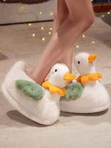 Cartoon Duck Design Fuzzy Novelty Slippers - Multicolor - View 1