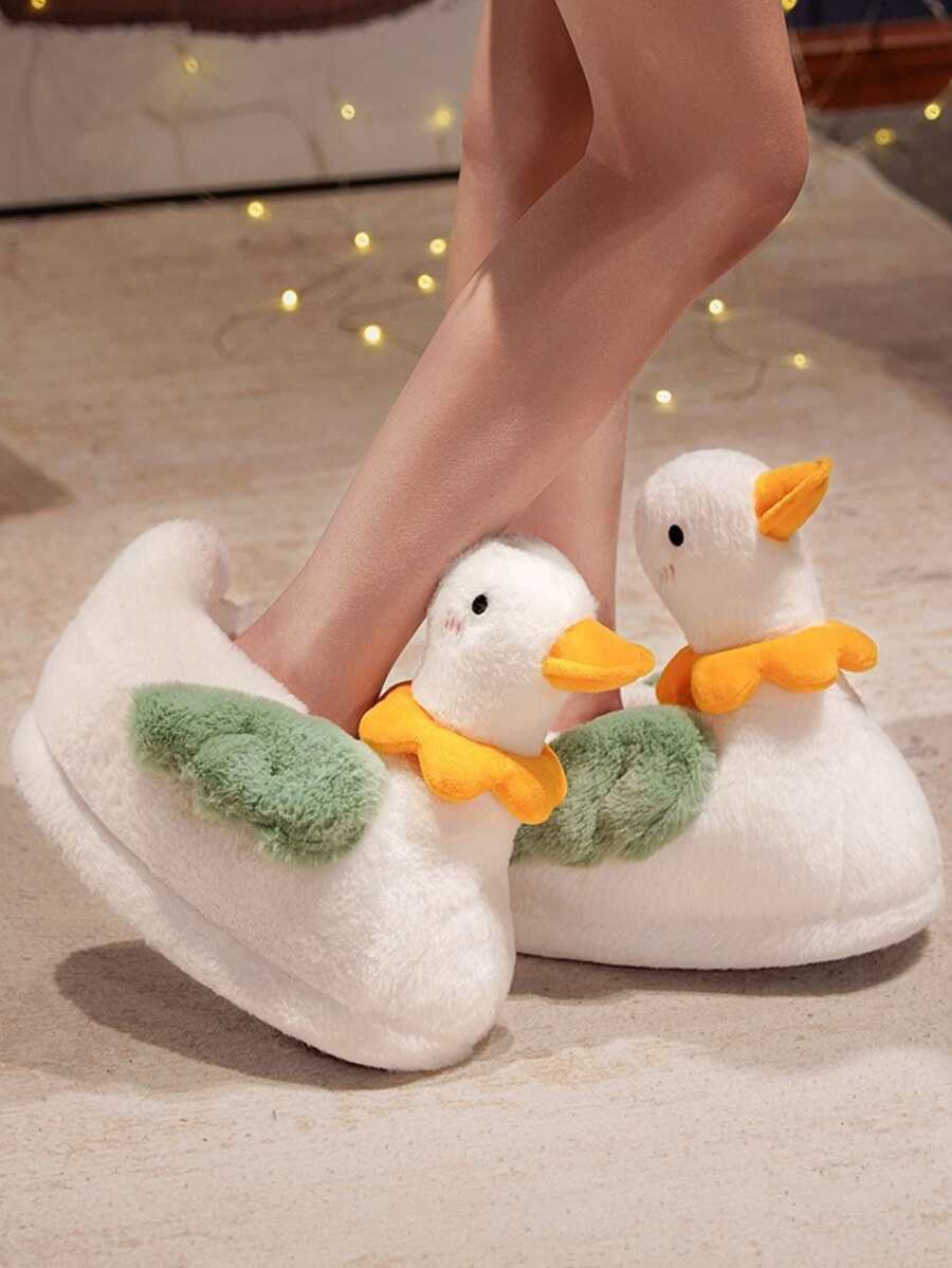 Cartoon Duck Design Fuzzy Novelty Slippers - Multicolor - View 1