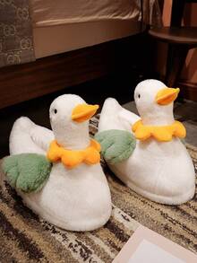 Cartoon Duck Design Fuzzy Novelty Slippers - Multicolor - View 3