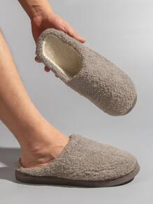 男士極簡毛茸臥室拖鞋舒服防滑拖鞋 - 咖啡棕 - 查看 1