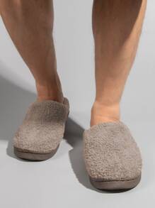 男士極簡毛茸臥室拖鞋舒服防滑拖鞋 - 咖啡棕 - 查看 2