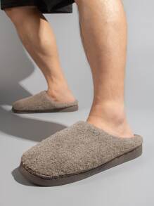 男士極簡毛茸臥室拖鞋舒服防滑拖鞋 - 咖啡棕 - 查看 4