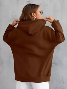 SHEIN Unity 字母圖案抽繩連帽衫 - 咖啡棕 - 查看 2
