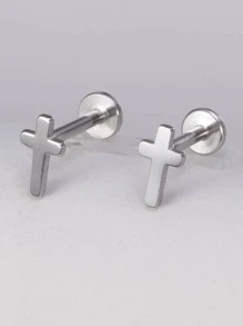 Cross Decor Labret Lip Stud Stainless Steel Popular Piercing Body Jewelry Gift For Women & Men - Silver - View 1