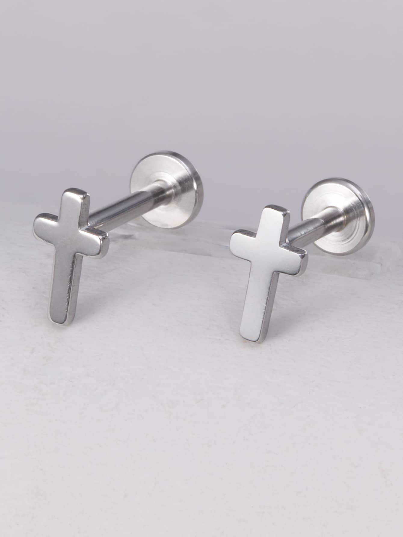 Cross Decor Labret Lip Stud Stainless Steel Popular Piercing Body Jewelry Gift For Women & Men - Silver - View 1