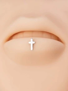 Cross Decor Labret Lip Stud Stainless Steel Popular Piercing Body Jewelry Gift For Women & Men - Silver - View 2