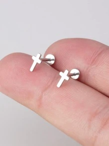 Cross Decor Labret Lip Stud Stainless Steel Popular Piercing Body Jewelry Gift For Women & Men - Silver - View 6