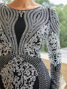 Missord Colorblock Sequin Bodycon Dress - Black and White - View 5