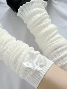 Bow Decor Leg Warmers - White - View 2