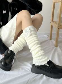 Bow Decor Leg Warmers - White - View 4