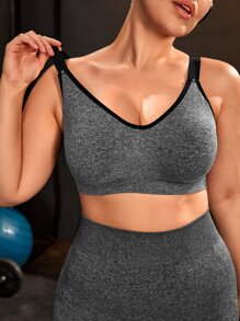 Plus Medium Support Contrast Binding Sports Bra - Dark Grey - View 5
