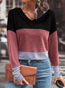 SHEIN LUNE 拼色落肩 T 恤 图案 T 恤 女式上衣 - 紅木色 - 查看 1