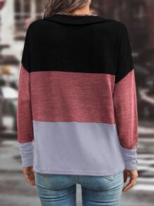 SHEIN LUNE 拼色落肩 T 恤 图案 T 恤 女式上衣 - 紅木色 - 查看 2