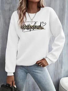 SHEIN LUNE Heart & Letter Graphic Thermal Pullover - White - View 3