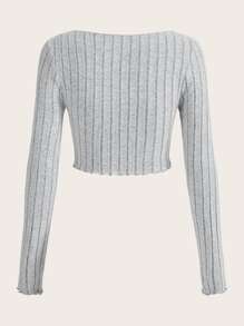 SHEIN ICON 頹廢搖滾前開叉木耳邊短款T恤 - 淺灰色 - 查看 2