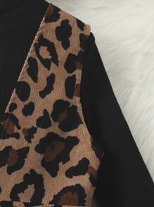 SHEIN Girls Mock Neck Tee & Leopard Print Pinafore Dress - Multicolor - View 3