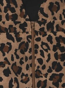 SHEIN Girls Mock Neck Tee & Leopard Print Pinafore Dress - Multicolor - View 4