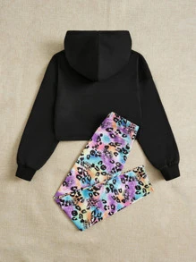 SHEIN Cô gái Tween Đồ họa Hoạt hình Thả vai Hoodie & In hoa Báo Xà cạp - Nhiều màu - Xem 7