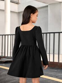 SHEIN 女孩泡泡袖拉鏈開襟洋裝