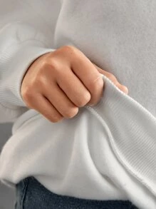 SHEIN Áo nỉ giữ nhiệt tay trễ vai in hình khẩu hiệu dành cho bé gái tuổi teen - trắng - Xem 3