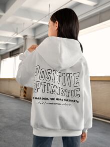 SHEIN Áo nỉ giữ nhiệt tay trễ vai in hình khẩu hiệu dành cho bé gái tuổi teen - trắng - Xem 5
