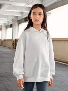 SHEIN Áo nỉ giữ nhiệt tay trễ vai in hình khẩu hiệu dành cho bé gái tuổi teen - trắng - Xem 6