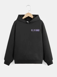 SHEIN 青少年男孩龍和字母圖形下肩連帽衫