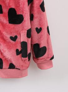 SHEIN Toddler Girls Heart Pattern Hooded Flannel Jacket - Pink - View 3