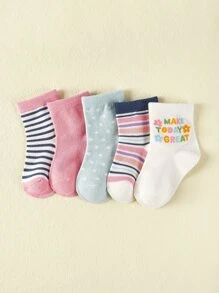 5pairs Baby Striped Print Socks - Multicolor - View 1