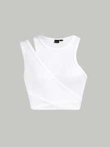 SHEIN MOD Top tank tejido de canalé cruzado - Blanco - Ver 1