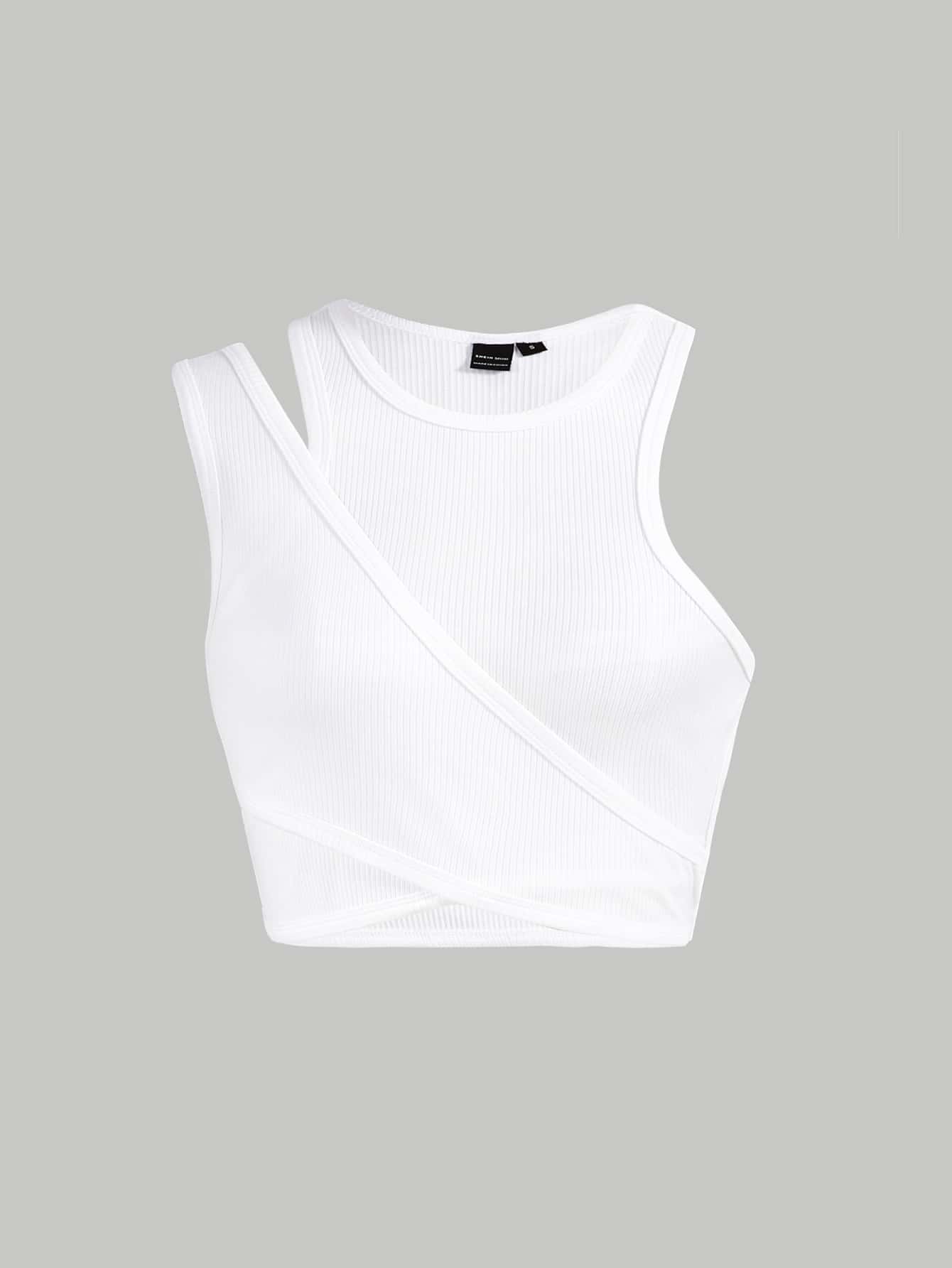 SHEIN MOD Top tank tejido de canalé cruzado - Blanco - Ver 1