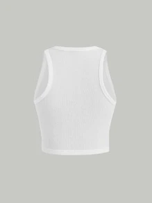SHEIN MOD Top tank corto tejido de canalé - Blanco - Ver 2