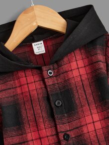 SHEIN 小男童格紋印花連帽襯衫和T恤和運動褲