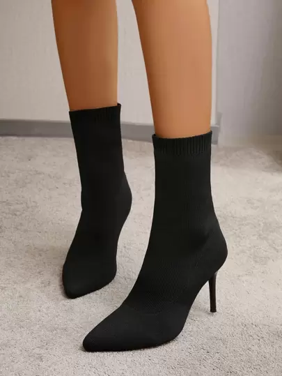 Fall/Winter 2024 New Casual & Fashionable European-American Outdoor Party Wedding Season, Women's Stylish Comfortable Breathable Thin Heeled Fabric Mid-Calf Boots,Go With Black Skirt