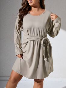 Vestido de hombros caídos con nudo lateral - Gris Claro - Ver 4