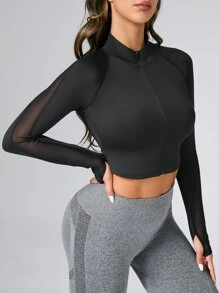 Activina Cazadora deportiva panel con malla agujeros para pulgares - Negro - Ver 2