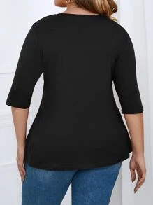 Calvaya Plus Solid V Neck Tee - Black - View 2