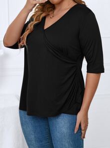 Calvaya Plus Solid V Neck Tee - Black - View 4