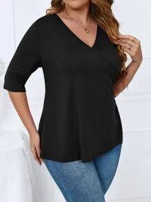 Calvaya Plus Solid V Neck Tee - Black - View 1