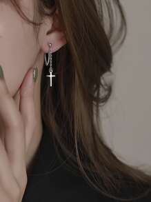 1pair Cool Punk Cross Shaped Earrings Suitable For Versatile Girls' Dressing - Silver - View 3