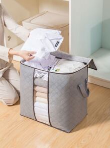 1pc Large Capacity Zipper Visual Quilt Storage Bag, Moisture-proof Storage Cabinet, Clothing Storage Box - Grey - View 2