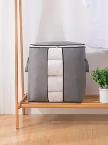 1pc Large Capacity Zipper Visual Quilt Storage Bag, Moisture-proof Storage Cabinet, Clothing Storage Box - Grey - View 4