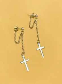 1pair Cool Punk Cross Shaped Earrings Suitable For Versatile Girls' Dressing - Silver - View 4