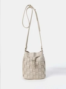迷你編織細節抽繩水桶包帶內袋 - 米色 - 查看 1